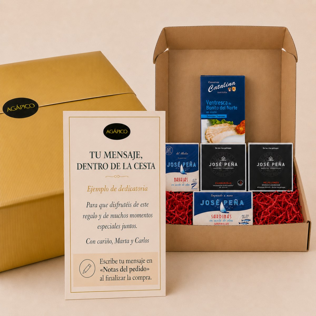 Tarjeta Cesta Corporativa de Conservas Gourmet de las Rías · 5 Productos Tarjeta dedicatoria personalizada para Cesta Corporativa de Conservas Gourmet de las Rías 5 productos