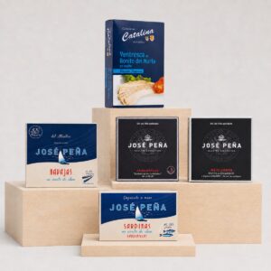 Cesta Corporativa de Conservas Gourmet de las Rías 5 productos con ventresca, navajas, zamburiñas, mejillones y sardinas