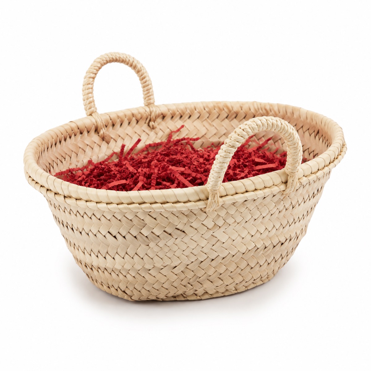 Cesta de Mimbre Vacía para Regalo Gourmet AGÁPICO Cesta de mimbre vacía para regalo gourmet AGÁPICO con relleno rojo vista lateral