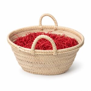 Cesta de mimbre vacía para regalo gourmet AGÁPICO con relleno rojo decorativo