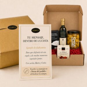 Tarjeta dedicatoria personalizada para Detalle Corporativo Mediterráneo 4 productos
