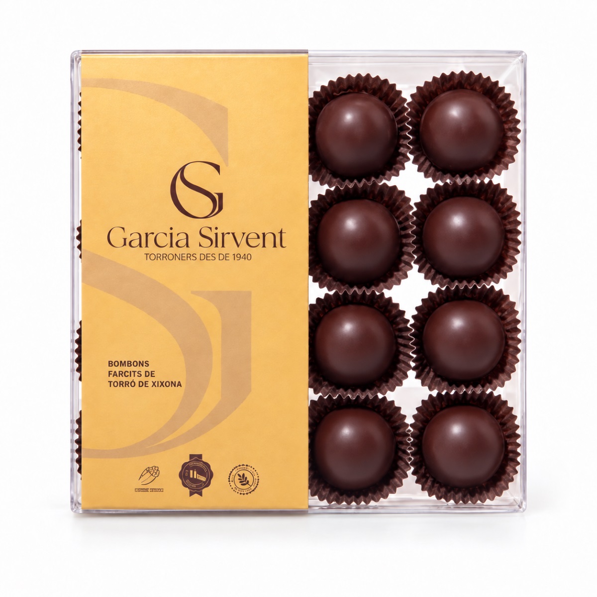 Bombones de Turrón de Jijona García Sirvent · 136 g Bombones de Turrón de Jijona García Sirvent 136 g en estuche transparente