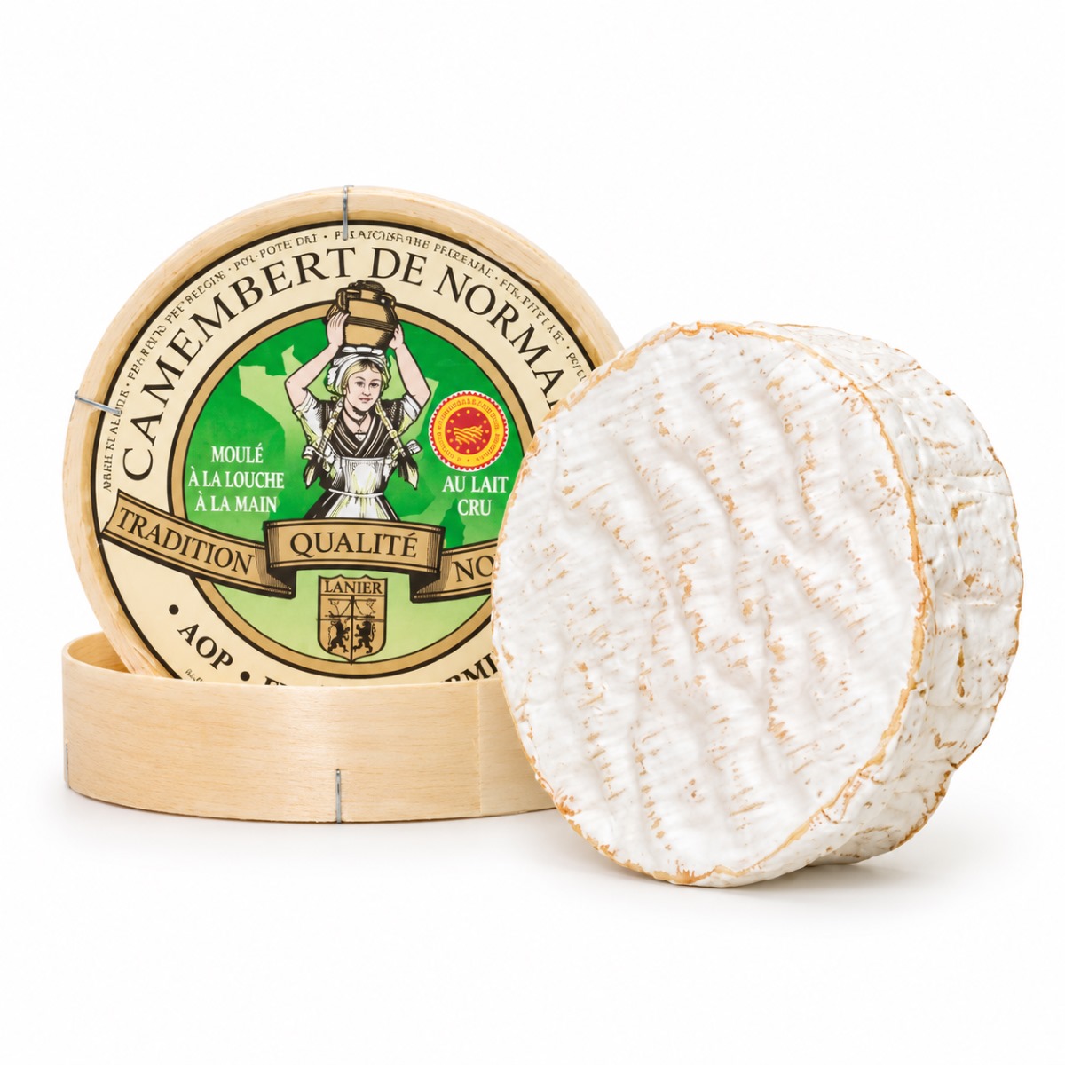 Queso Camembert de Normandie AOP Fermier Classic 250 g, con corteza blanca y caja tradicional de madera
