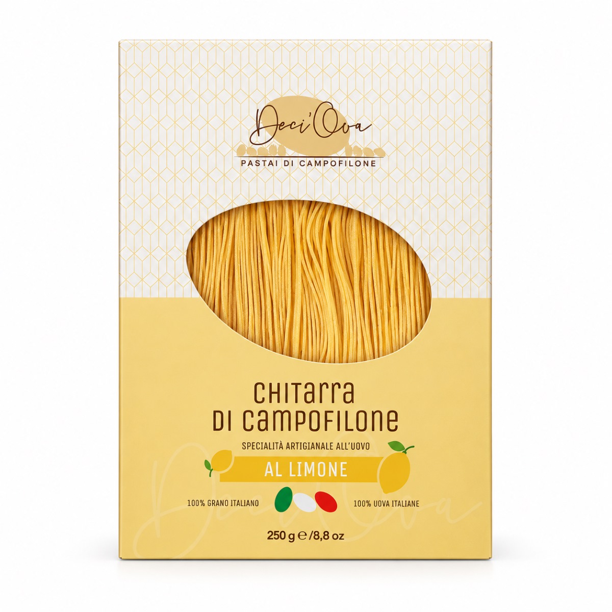 Chitarra di Campofilone al Limone DeciOva · 250 g Chitarra di Campofilone al Limone DeciOva 250 g, pasta artesanal al huevo con limón