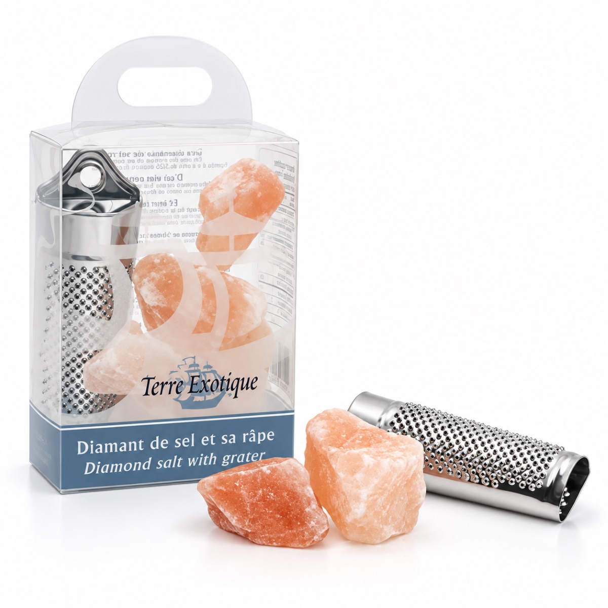 Diamante de Sal con Rallador Terre Exotique · 400 g Diamante de Sal con Rallador Terre Exotique 400 g con bloques de sal y rallador de acero