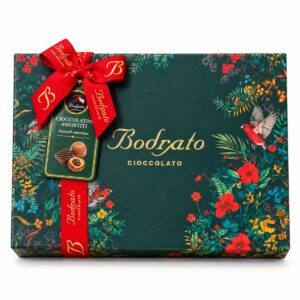 Estuche Degustación Bodrato 18 Chocolates Surtidos 170 g en caja regalo verde con lazo rojo