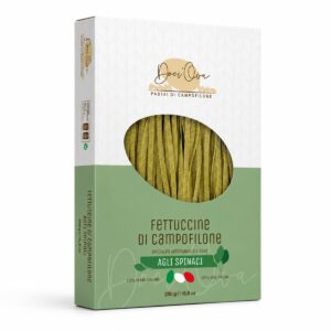 Fettuccine di Campofilone con Espinacas Deci’Ova 250 g en caja vista lateral