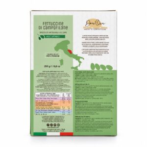 Etiqueta posterior de Fettuccine di Campofilone con Espinacas Deci’Ova 250 g con ingredientes e información nutricional
