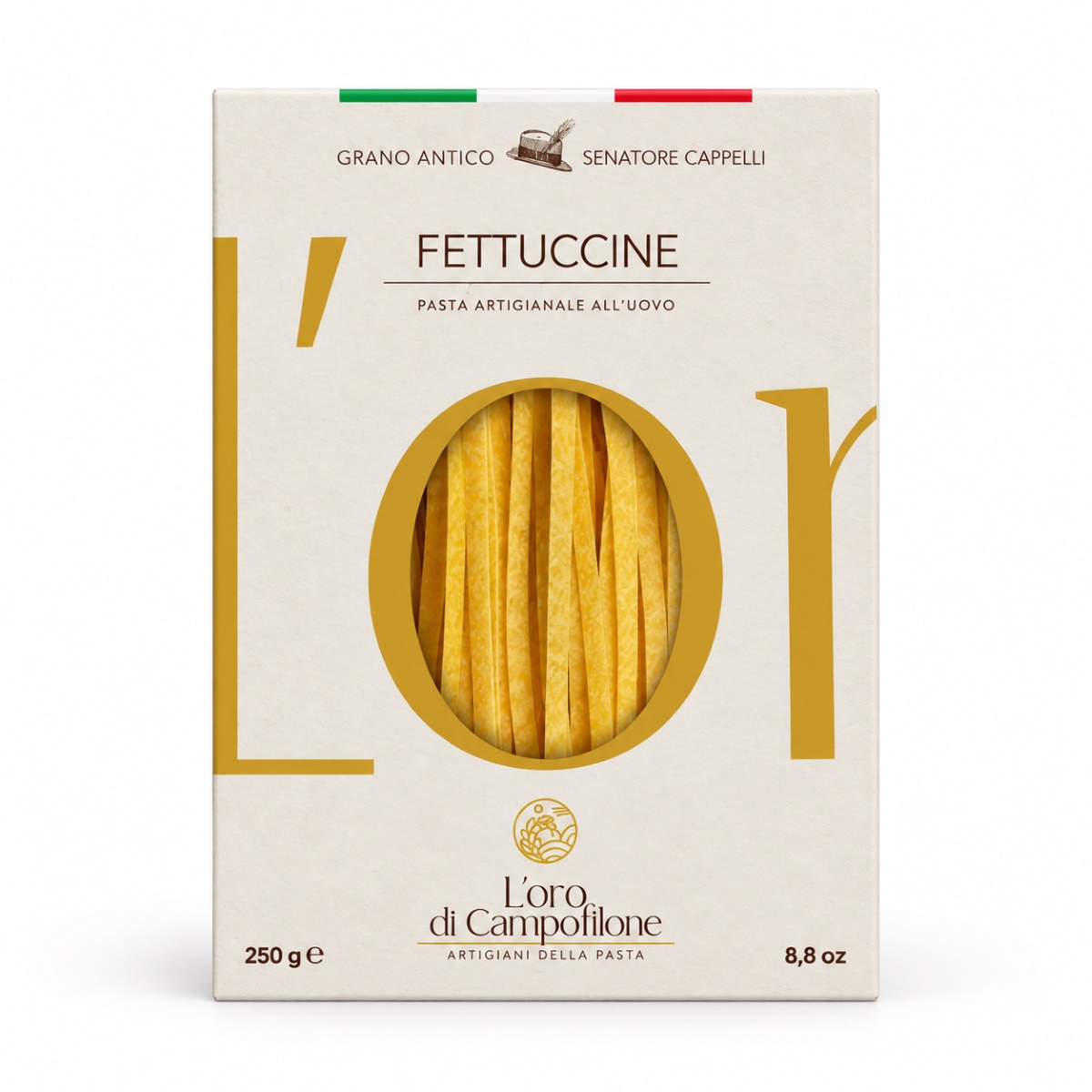 Fettuccine di Campofilone Senatore Cappelli L’Oro di Campofilone · 250 g Fettuccine di Campofilone de trigo Senatore Cappelli L’Oro di Campofilone 250 g