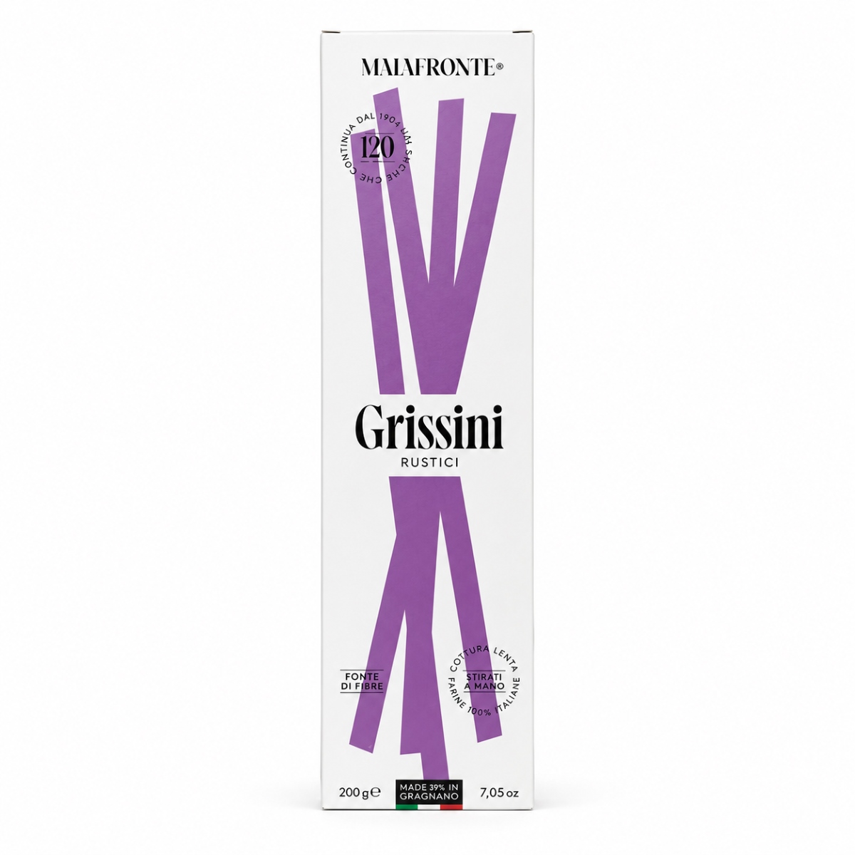 Grissini Estirados a Mano Rústicos Malafronte · 200 g Grissini estirados a mano Rústicos Malafronte 200 g en caja
