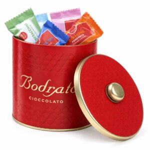 Lata de Pralinas Surtidas Bodrato 160 g con chocolates italianos envueltos individualmente