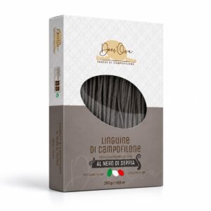 Linguine di Campofilone al Nero di Seppia Deci’Ova 250 g en caja vista lateral