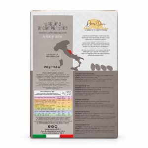 Etiqueta posterior de Linguine di Campofilone al Nero di Seppia Deci’Ova 250 g con ingredientes e información nutricional