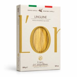 Linguine di Campofilone de trigo Senatore Cappelli L’Oro di Campofilone 250 g en caja vista lateral